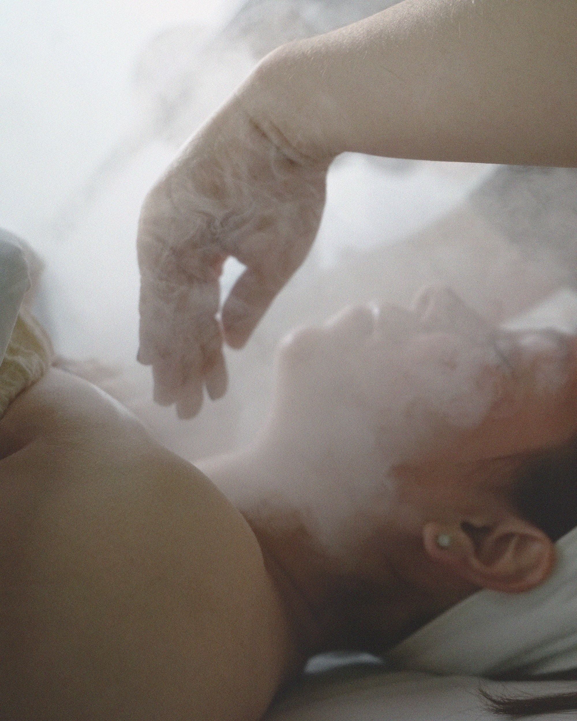 Steam covering a person
